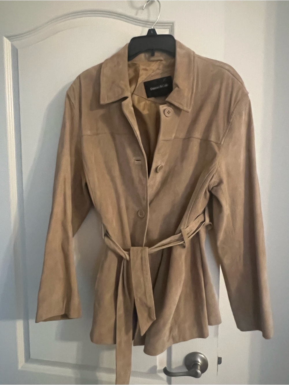 Belted Beige Suede Genuine Leather Jacket